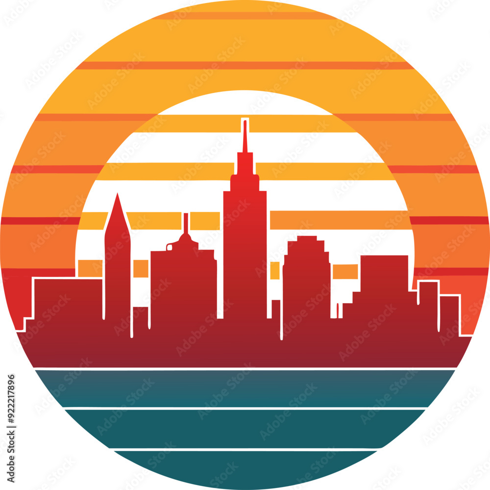 silhouette of the city White background t-shirt with sunset design minimal artwork
silhouette of the city White background t-shirt with sunset design minimal artwork