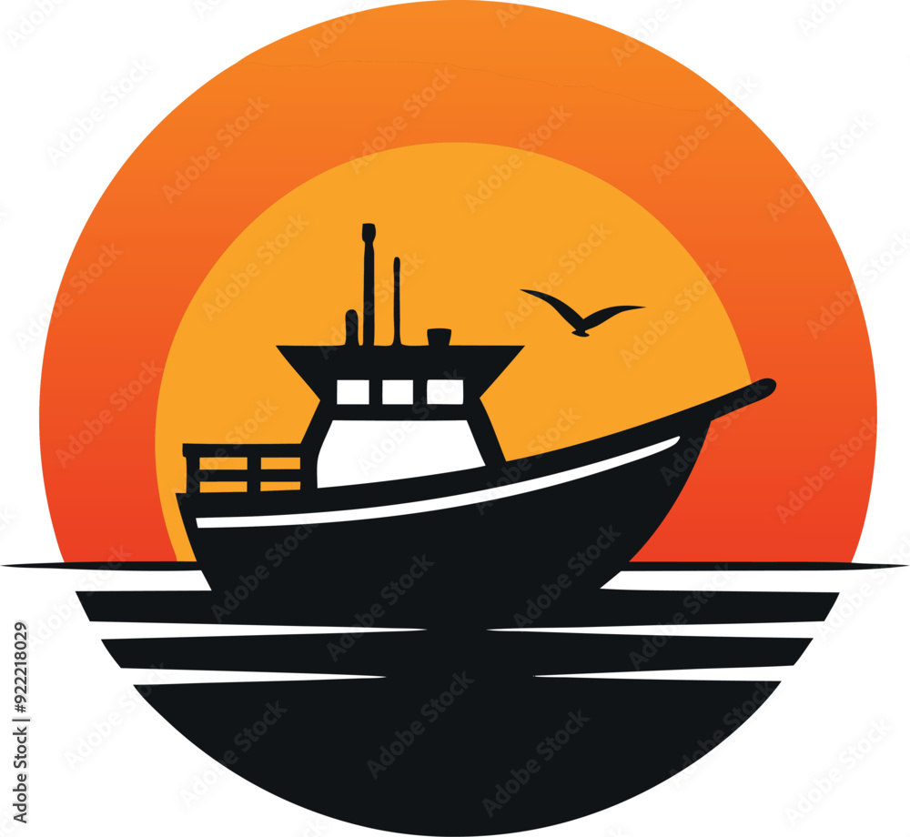 Obraz premium ship in the sea Minimal sunset design on white background t-shirt artwork 