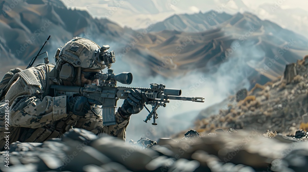 A dynamic action shot of a tactical operator engaging in a simulated combat scenario, with a focus on the equipment, tactics, and environment A dynamic action shot of a tactical operator engaging in a simulated combat scenario, with a focus on the equipment, tactics, and environment