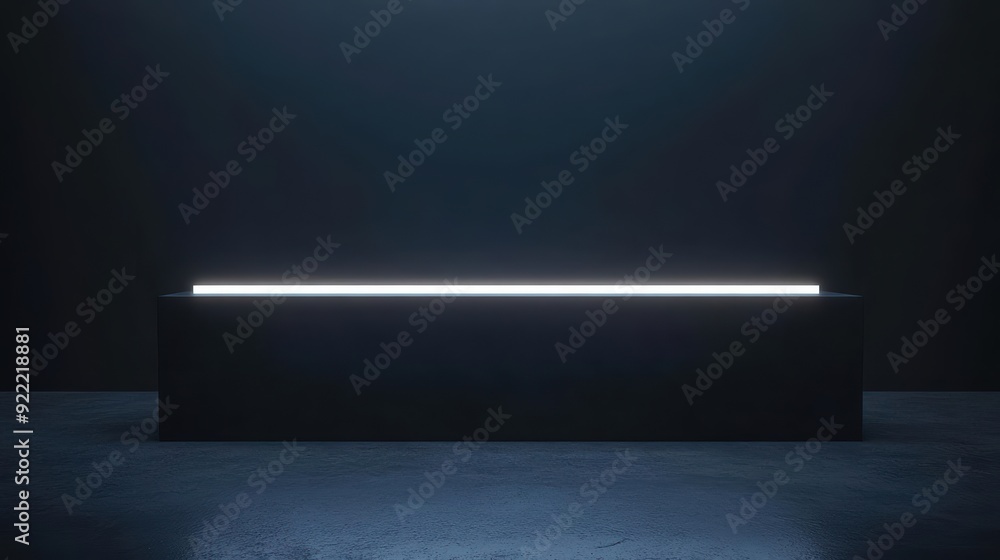 Obraz premium Minimalist studio with a sleek light strip, perfect for showcasing products in an elegant, modern environment.