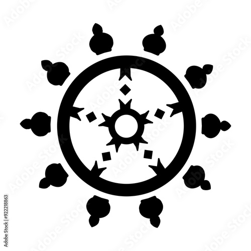 A glyph style icon of dharma wheel 