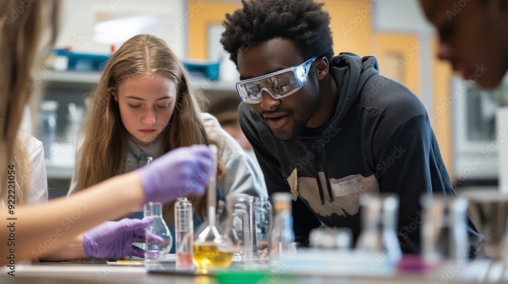 A group of people are working on a science experiment.students' interest and ignites their passion as they investigate scientific ideas A group of people are working on a science experiment.students' interest and ignites their passion as they investigate scientific ideas