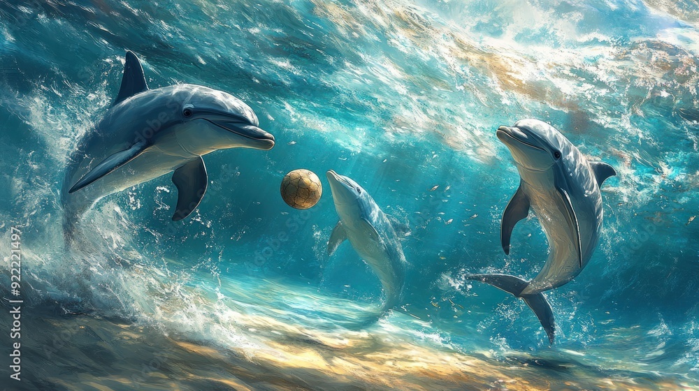 Fototapeta premium Dolphins Playing with a Ball