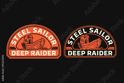 steamboat or steamship with sea waves retro badge logo design for sailors, cruises and adventure. nautical ship, sailing, yachting with sea vintage emblem logo collection for shipping company