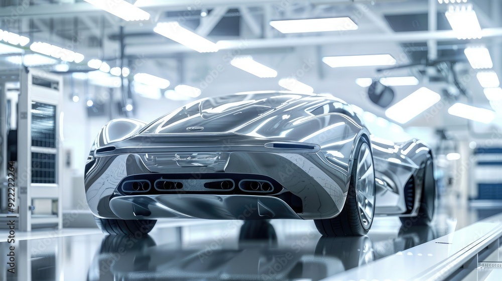 Obraz premium Concept car sketch coming to life in an advanced manufacturing unit