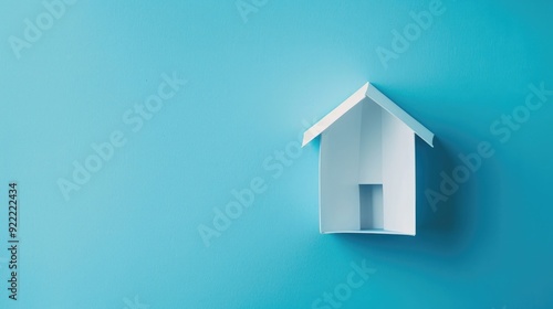 Concept of house in paper on blue color background for real estate property industry