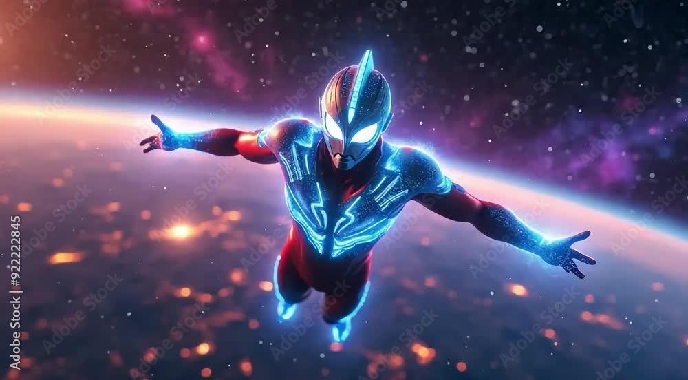 Ultraman Flying through Space with Planet in Background Ultraman Flying through Space with Planet in Background
