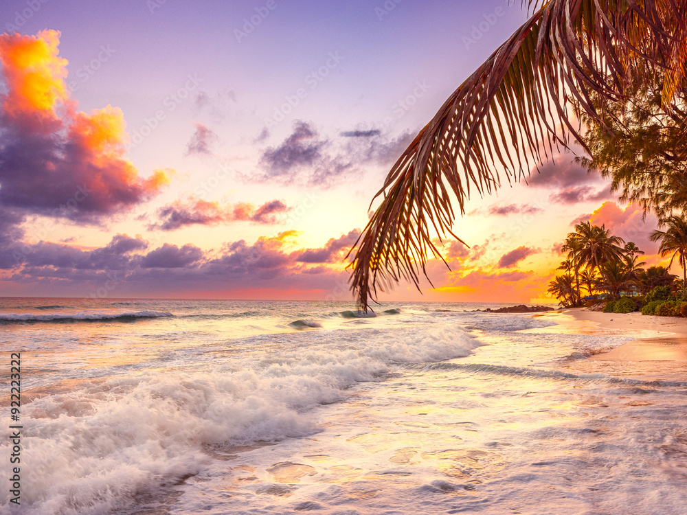 Εκτύπωση καμβά sunset on the Maxwell beach, Barbados.
