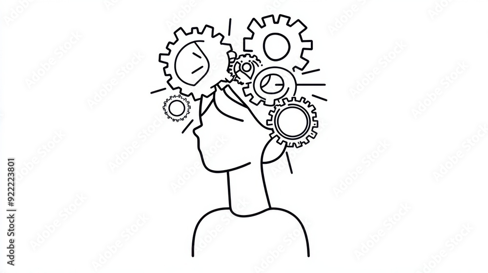 Illustration of Thought Processes with Gears and Head Outline Illustration of Thought Processes with Gears and Head Outline