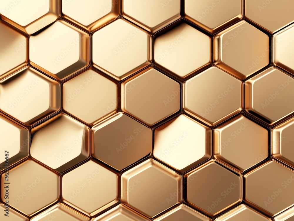 Warm-toned honeycomb design, golden hexagons with a shiny metallic finish, abstract and seamless pattern, soft ambient glow Warm-toned honeycomb design, golden hexagons with a shiny metallic finish, abstract and seamless pattern, soft ambient glow