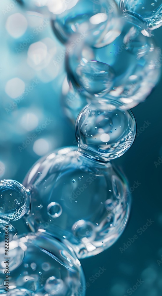Close-Up Shot of Molecules Structure in 2 Serum Liquid Bubbles, Light Blue Theme, Clean and Simple Background, 3D Rendering Close-Up Shot of Molecules Structure in 2 Serum Liquid Bubbles, Light Blue Theme, Clean and Simple Background, 3D Rendering