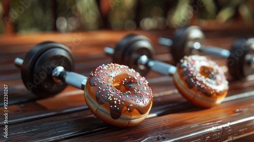 Dumbbells made from donuts photo