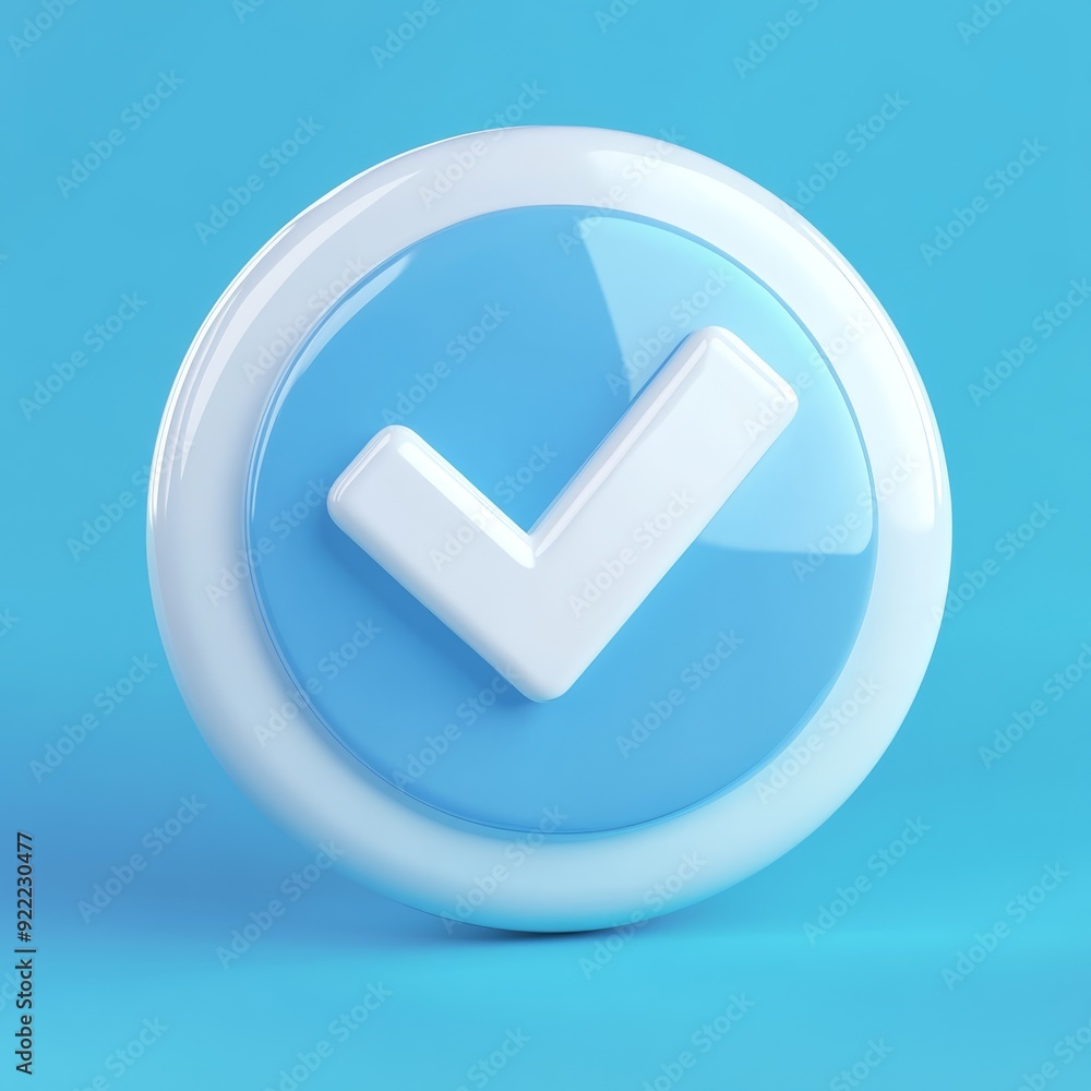 A glossy blue checkmark on a turquoise background represents approval and validation, ideal for digital interfaces and design projects, capturing attention and conveying success and positivity A glossy blue checkmark on a turquoise background represents approval and validation, ideal for digital interfaces and design projects, capturing attention and conveying success and positivity