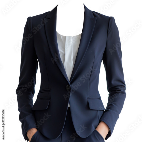 Navy blue blazer with white shirt for women’s formal business or professional profile photos with transparent background clipart