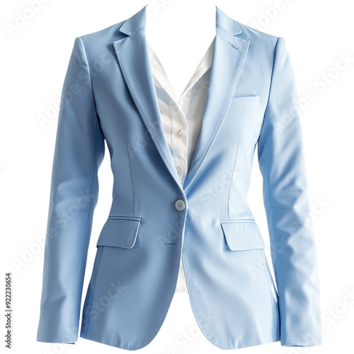 Light blue women’s blazer with white shirt for professional businesswoman profile or social media photos with transparent background clipart