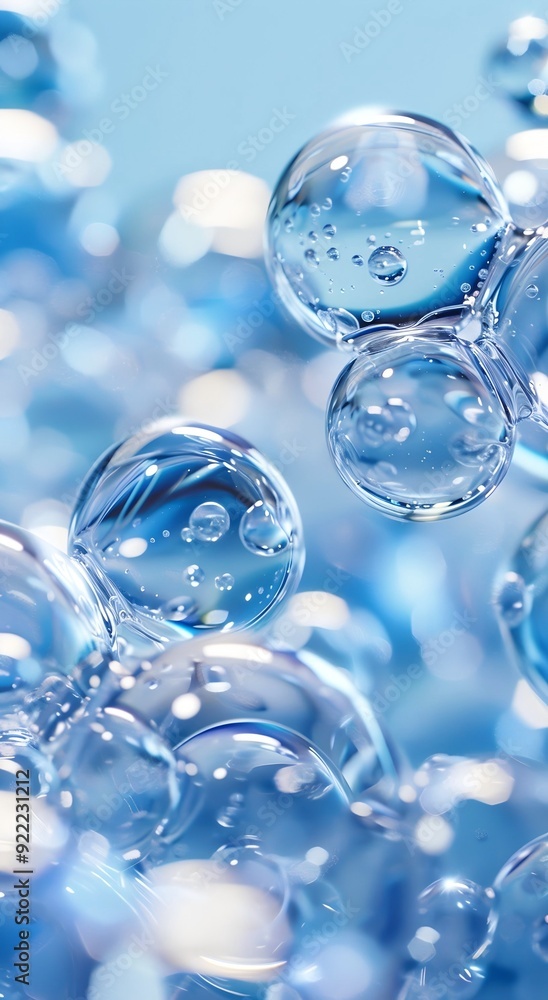 Close-Up Shot of Molecules Structure in 2 Serum Liquid Bubbles, Light Blue Theme, Clean and Simple Background, 3D Rendering Close-Up Shot of Molecules Structure in 2 Serum Liquid Bubbles, Light Blue Theme, Clean and Simple Background, 3D Rendering