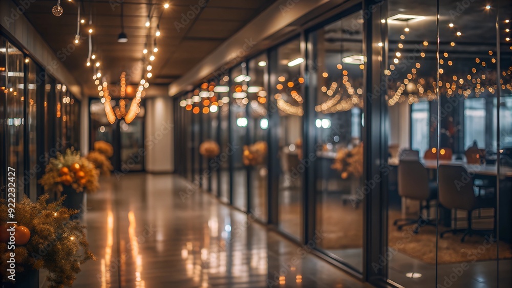 Blurred Modern Office Corridor with Glass Walls and Bright Lights. Perfect for: Thanksgiving, Modern Office, Corporate Settings, Business Blurred Modern Office Corridor with Glass Walls and Bright Lights. Perfect for: Thanksgiving, Modern Office, Corporate Settings, Business