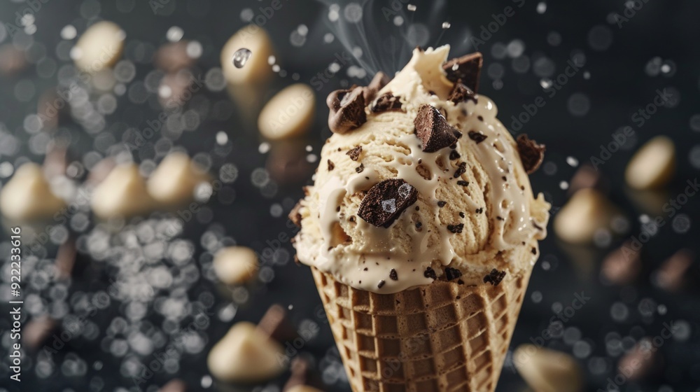 Close-up of a vanilla chocolate ice cream cone. Close-up of a vanilla chocolate ice cream cone.