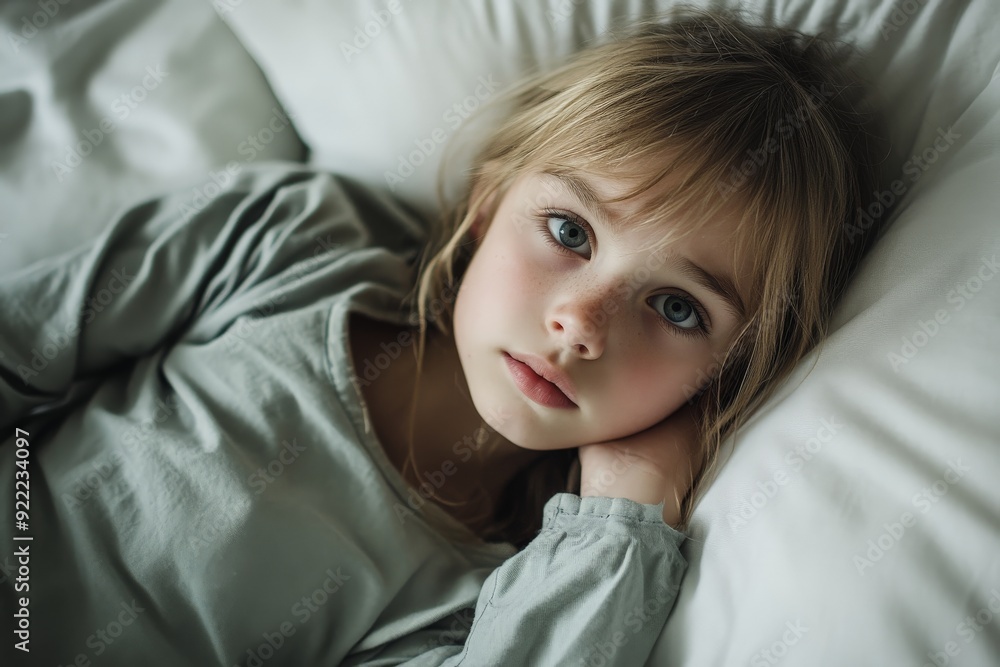 A serene image of a woman wearing grey clothes, laying in bed under white covers. Captures the essence of relaxation and comfort, showcasing a peaceful moment of rest. A serene image of a woman wearing grey clothes, laying in bed under white covers. Captures the essence of relaxation and comfort, showcasing a peaceful moment of rest.