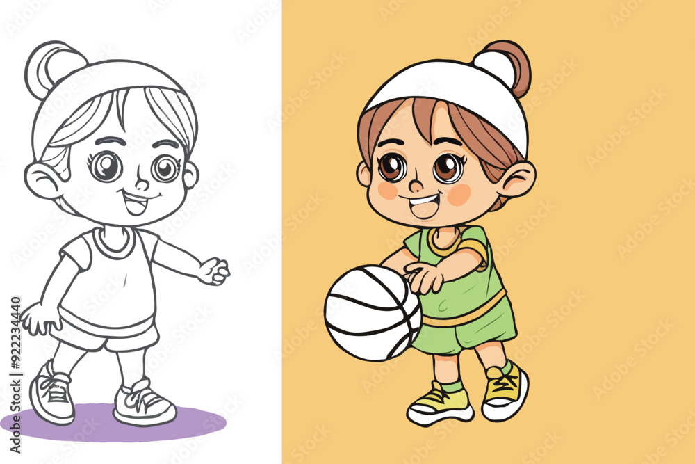 coloring page a simple drawing of blue green with baby boy & girl playing game vector illustration coloring page a simple drawing of blue green with baby boy & girl playing game vector illustration