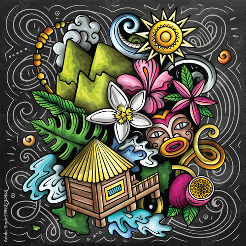 Tahiti funny cartoon doodle illustration