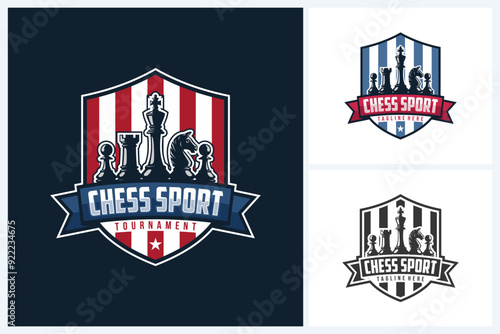 Chess logo sport design template, chess sport emblem vector, chess tournament logo badge design vector illustration