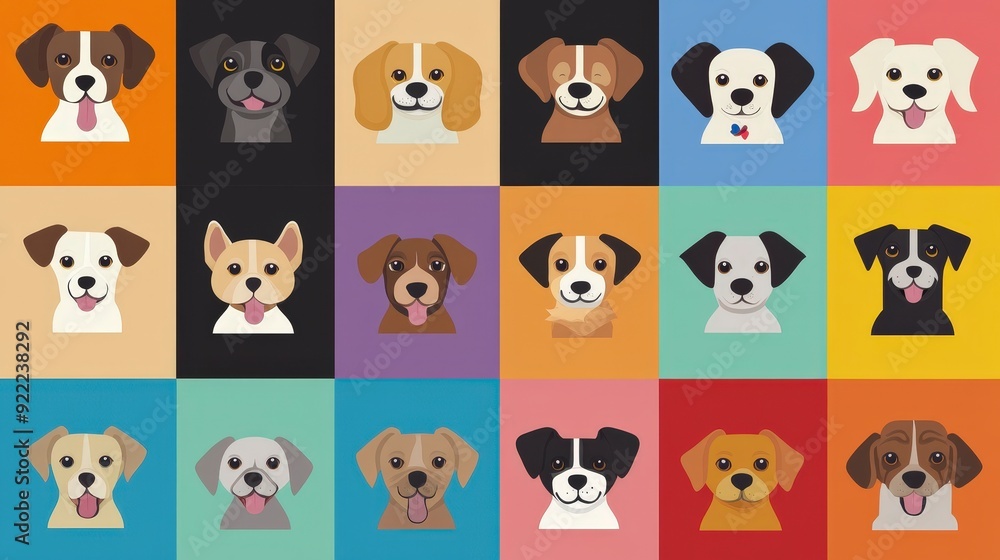 Playful Pups: Colorful Flat Design Dog Icons Grid Playful Pups: Colorful Flat Design Dog Icons Grid