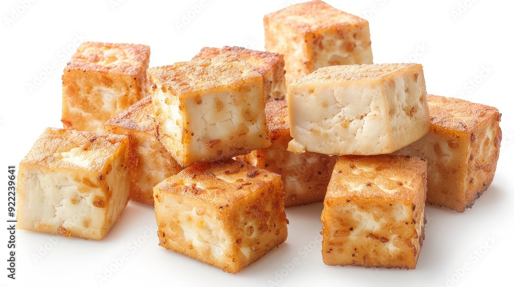 Crispy Tofu Cubes Collection - Food Magazine Illustration on White Background Crispy Tofu Cubes Collection - Food Magazine Illustration on White Background