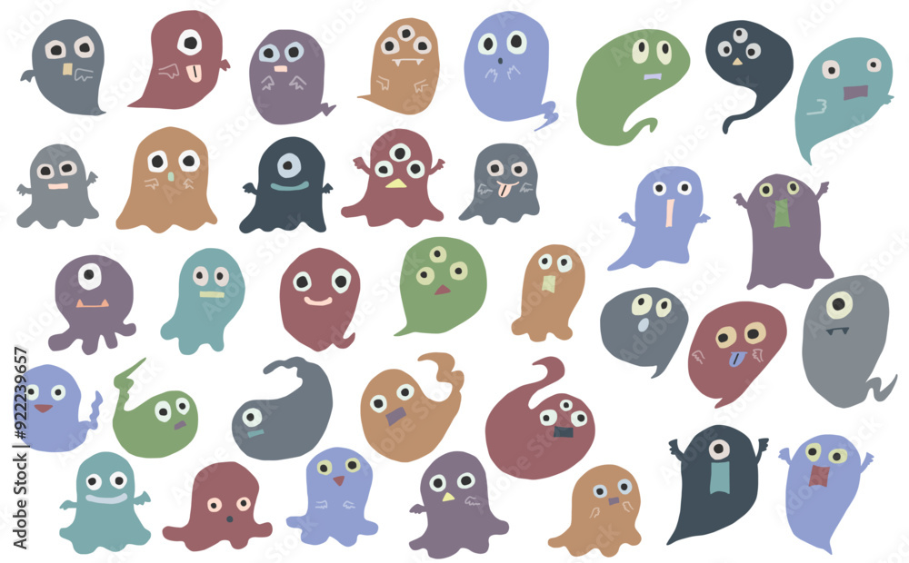 Fototapeta premium カラフルなゆるいおばけイラスト