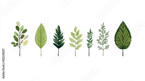 Minimalistic Illustration of European Tree Leaves and Nature Motifs