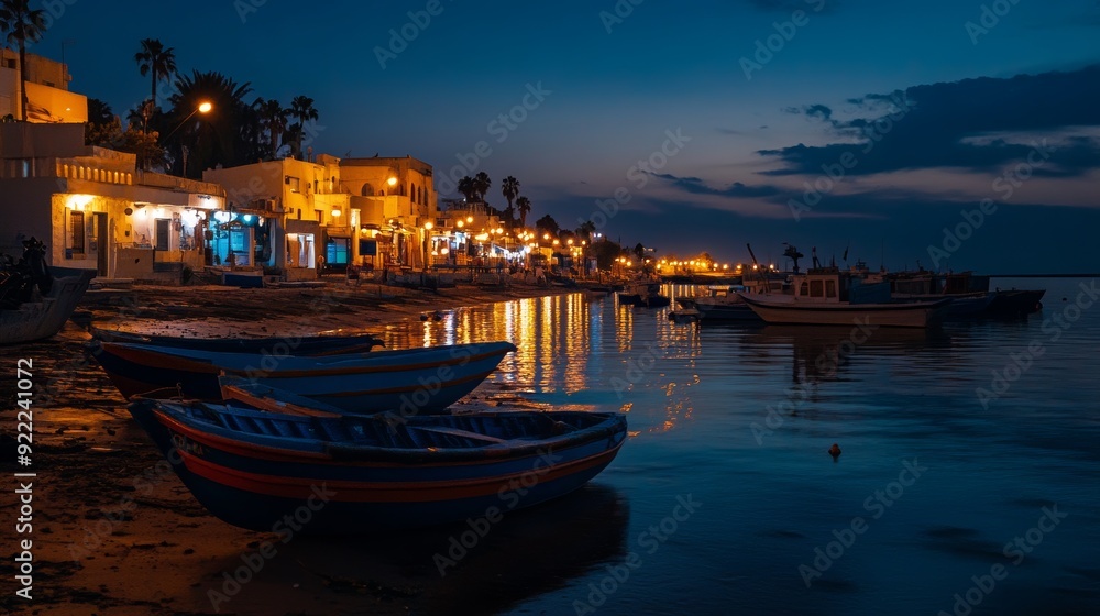 Fototapeta premium Port de Sidi Bou Said, Tunisie. at the night 
