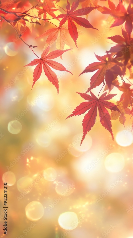 Branch of red maple leaves falling during autumn Branch of red maple leaves falling during autumn