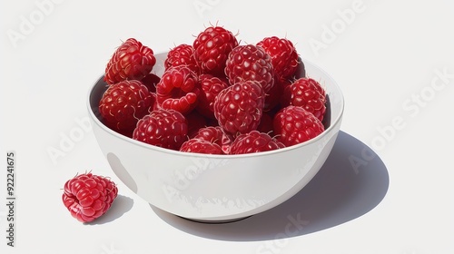 Vibrant Illustrated Bowl of Raspberries on White Background for Food Magazine, Professional Studio Shot