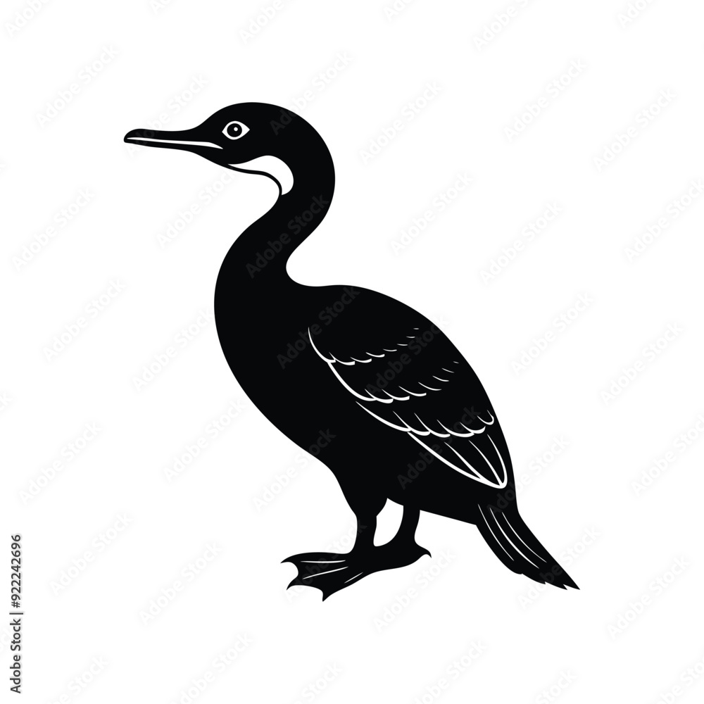 Fototapeta premium Black cormorant silhouette vector isolated on white background