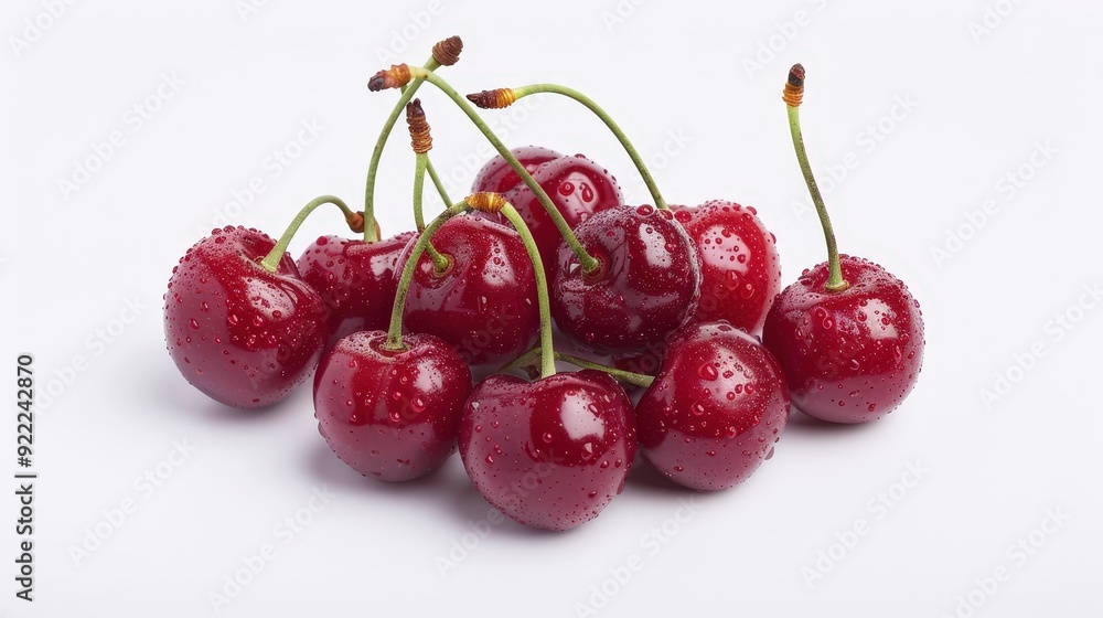 Vibrant Illustrated Cherries on White Background for Food Magazine, Studio Shot