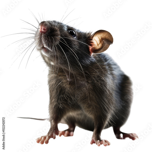 Isolated Black Rat with Detail on Fur and Features Without Background. photo