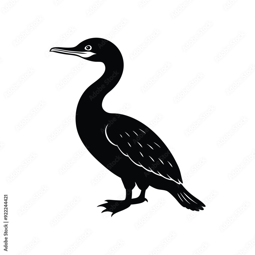 Fototapeta premium Black cormorant silhouette vector isolated on white background