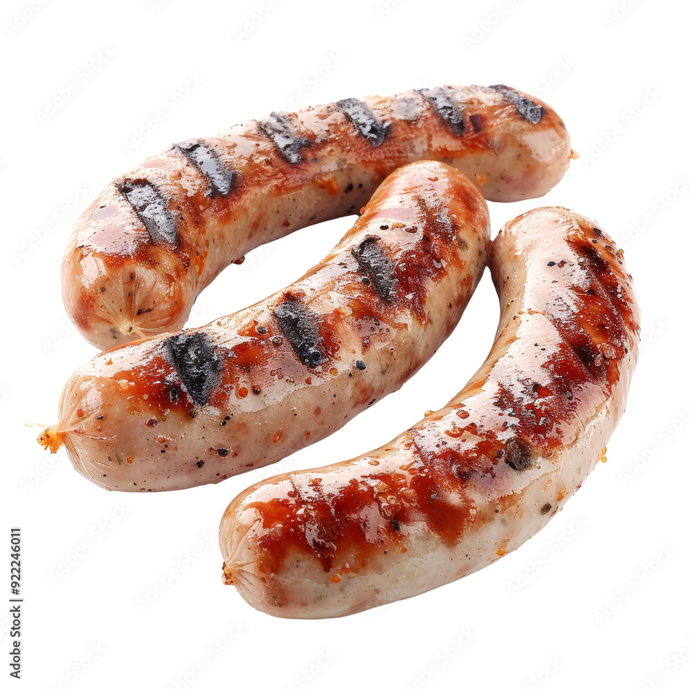 Isolated Grilled Sausages with Charred Marks and Juicy Texture. Isolated Grilled Sausages with Charred Marks and Juicy Texture.