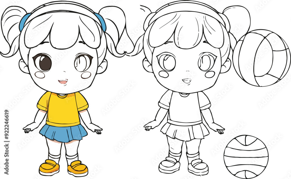 coloring page a simple drawing of blue green with baby boy & girl playing game vector illustration coloring page a simple drawing of blue green with baby boy & girl playing game vector illustration