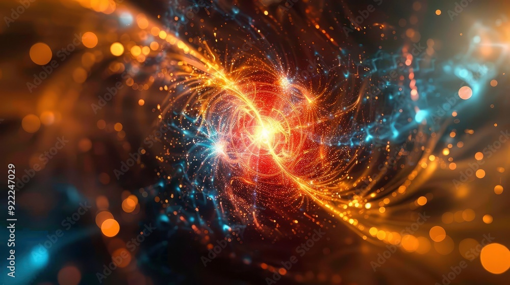 Fototapeta premium An abstract representation of quantum tunneling, with particles moving through energy barriers, symbolizing a unique quantum phenomenon.