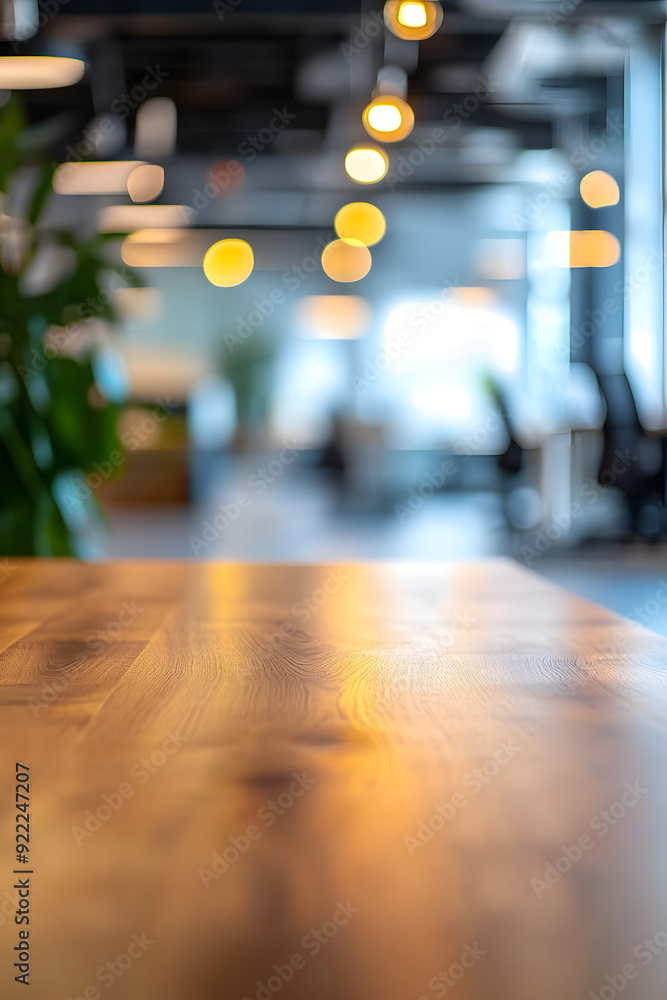 wooden table on blurred empty open space office. Abstract bokeh at office interior background for design. wooden table on blurred empty open space office. Abstract bokeh at office interior background for design.
