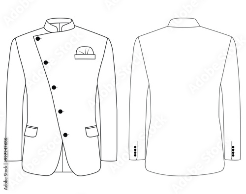 Nehru jacket Placket  long sleeves kote illustration template design