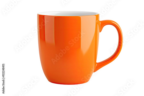 A vibrant orange mug perfect for enjoying coffee or tea, adding a pop of color to any kitchen or dining experience.
