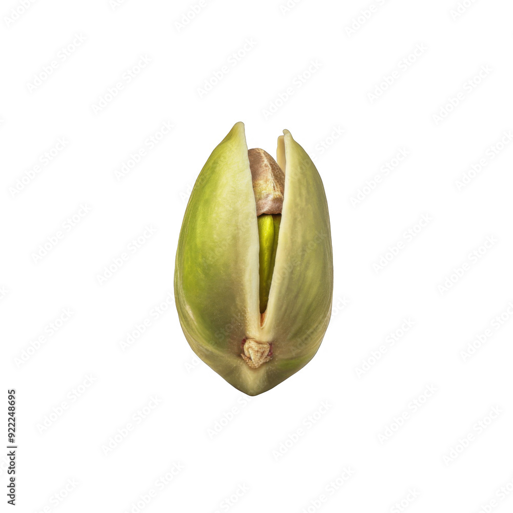 A Single Opened Pistachio Nut with Green Kernel A Single Opened Pistachio Nut with Green Kernel
