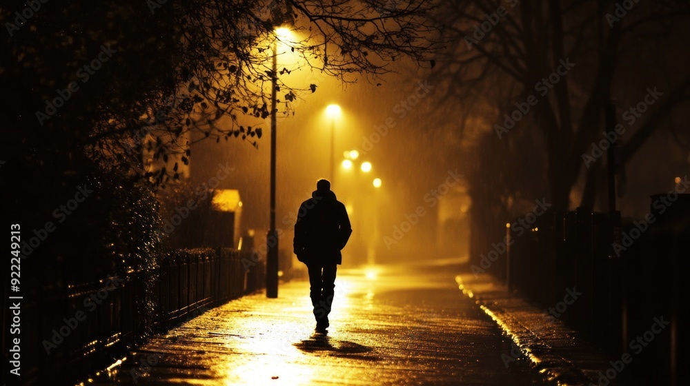Solitary Figure Walking in the Night Solitary Figure Walking in the Night