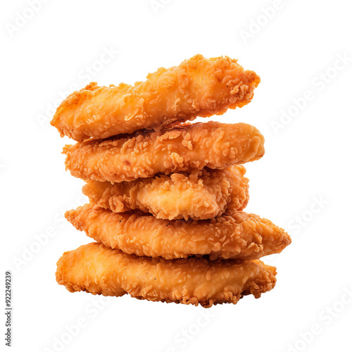 Crispy Chicken Strips Stacked Isolated Without Background. photo