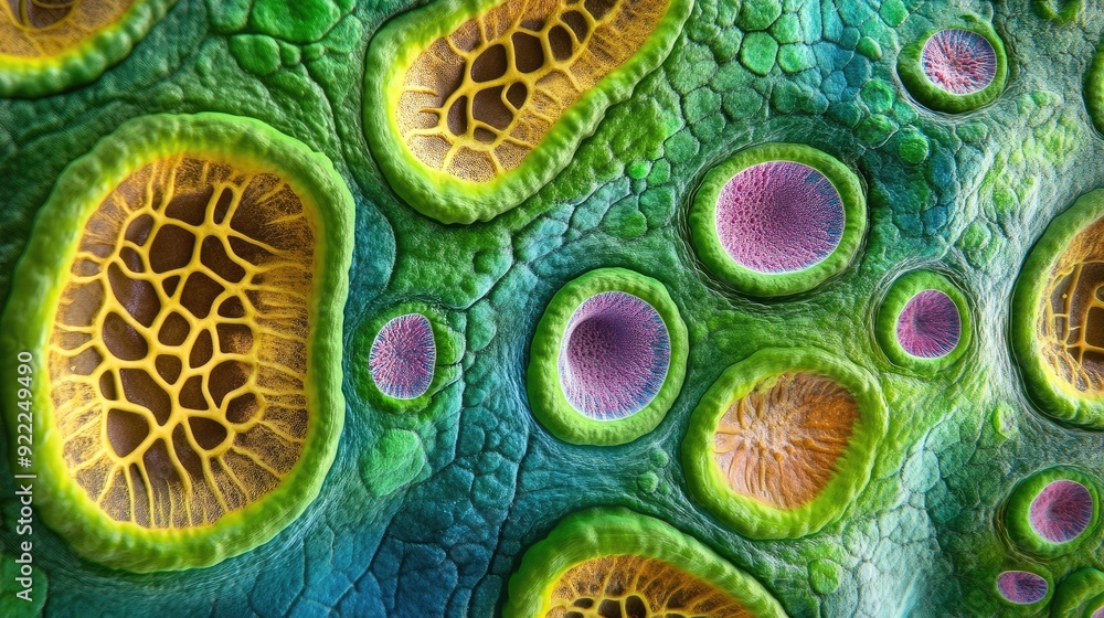 The microscopic structure of plant cells, with clearly visible ...