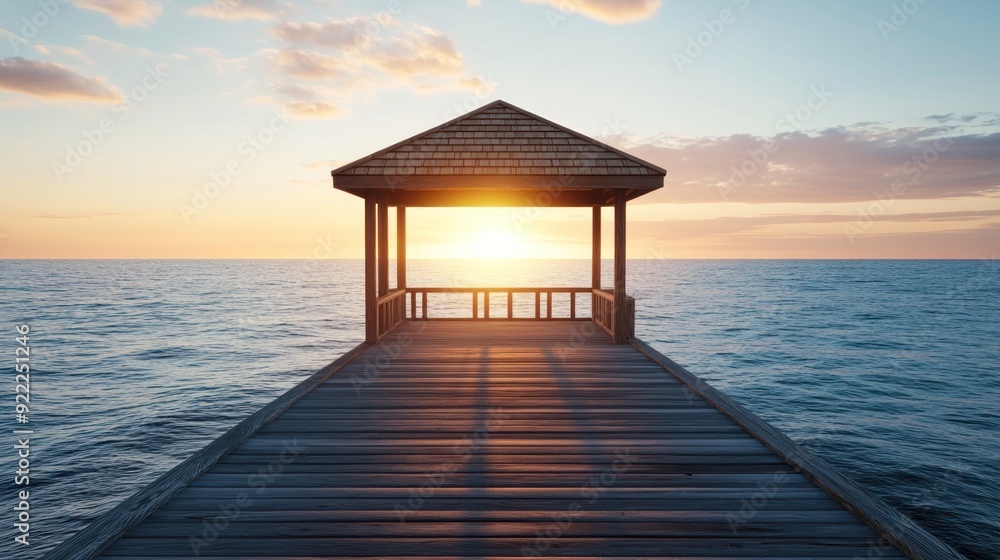 Sunset Gazebo on a Wooden Pier Sunset Gazebo on a Wooden Pier