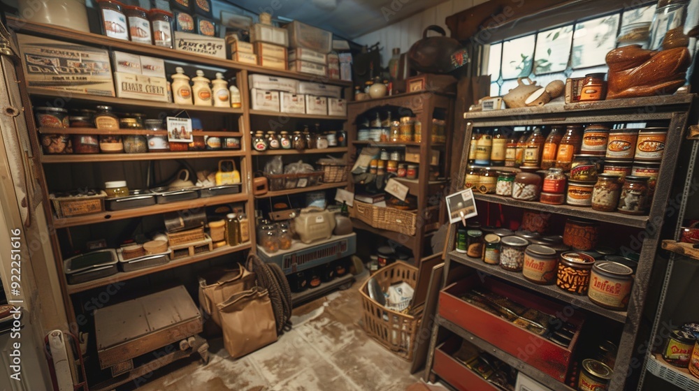 custom made wallpaper toronto digitalA small, compact store room with a meticulous arrangement of canned goods and supplies.
