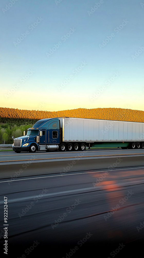 A large blue semi truck on the road A large blue semi truck on the road